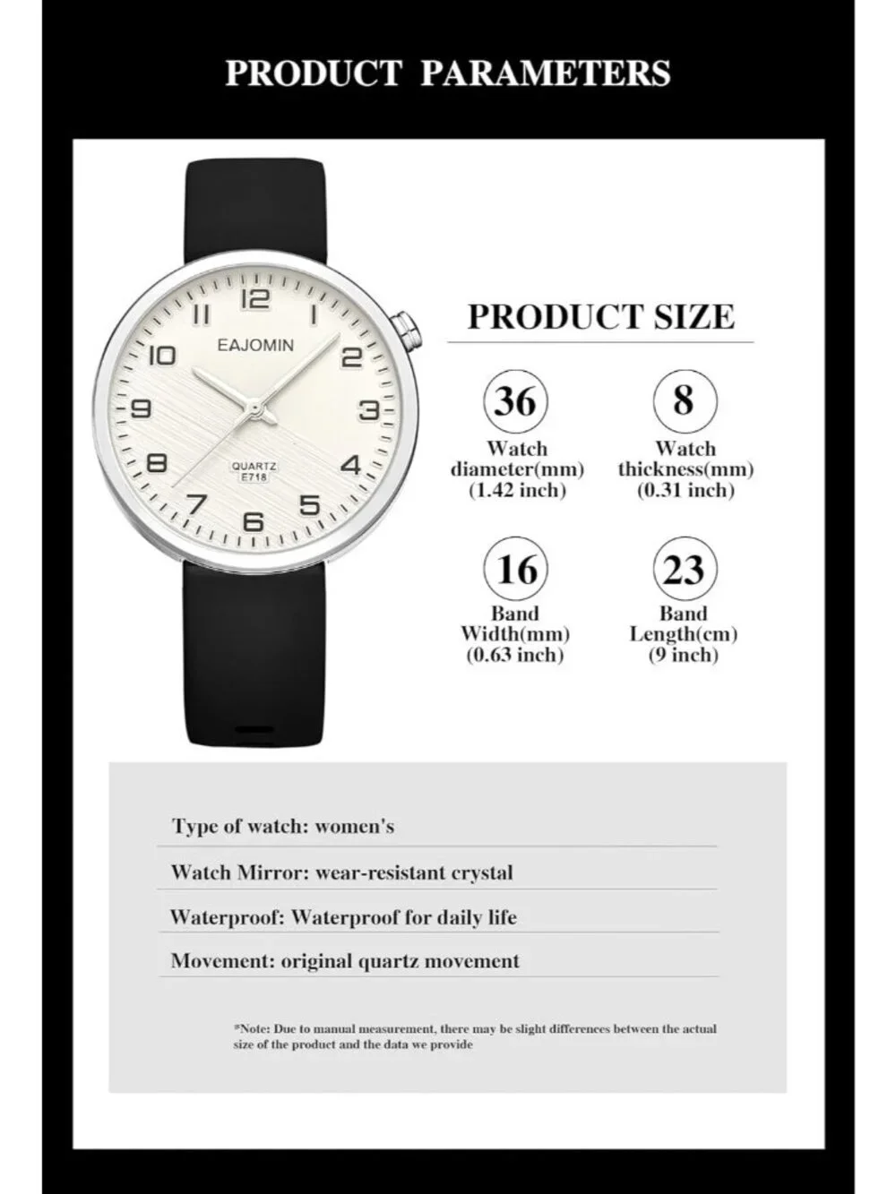 Womens Black And White Analog Soft Silicone Band Easy Read Dial Waterproof Watch